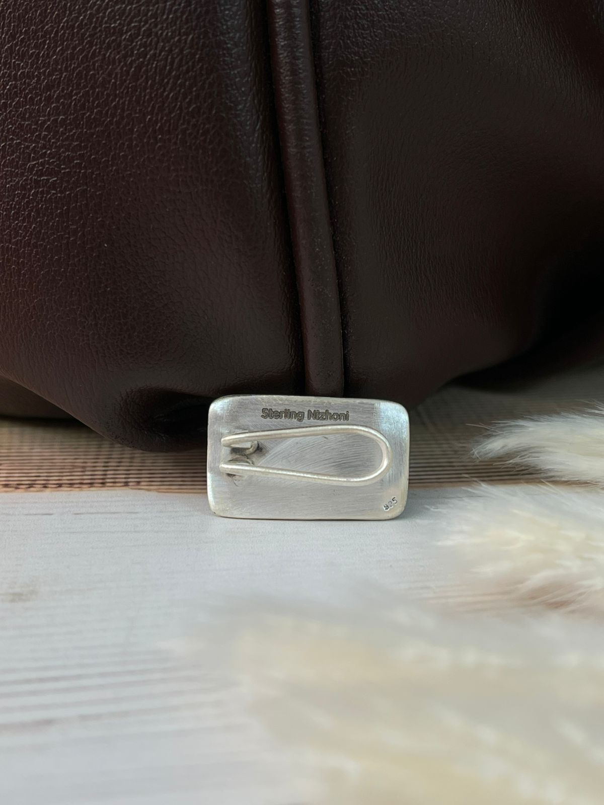 Handmade Sterling Silver 4th Of July Collection: Coral with Lapis and White Buffalo Bar Purse Pin "Signed Nizhoni"