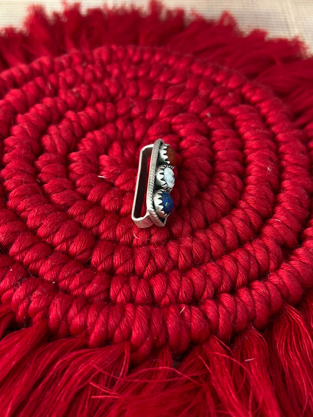 Handmade Sterling Silver 4th Of July Collection: Coral with Lapis and White Buffalo Watch Charm  "Signed Nizhoni"
