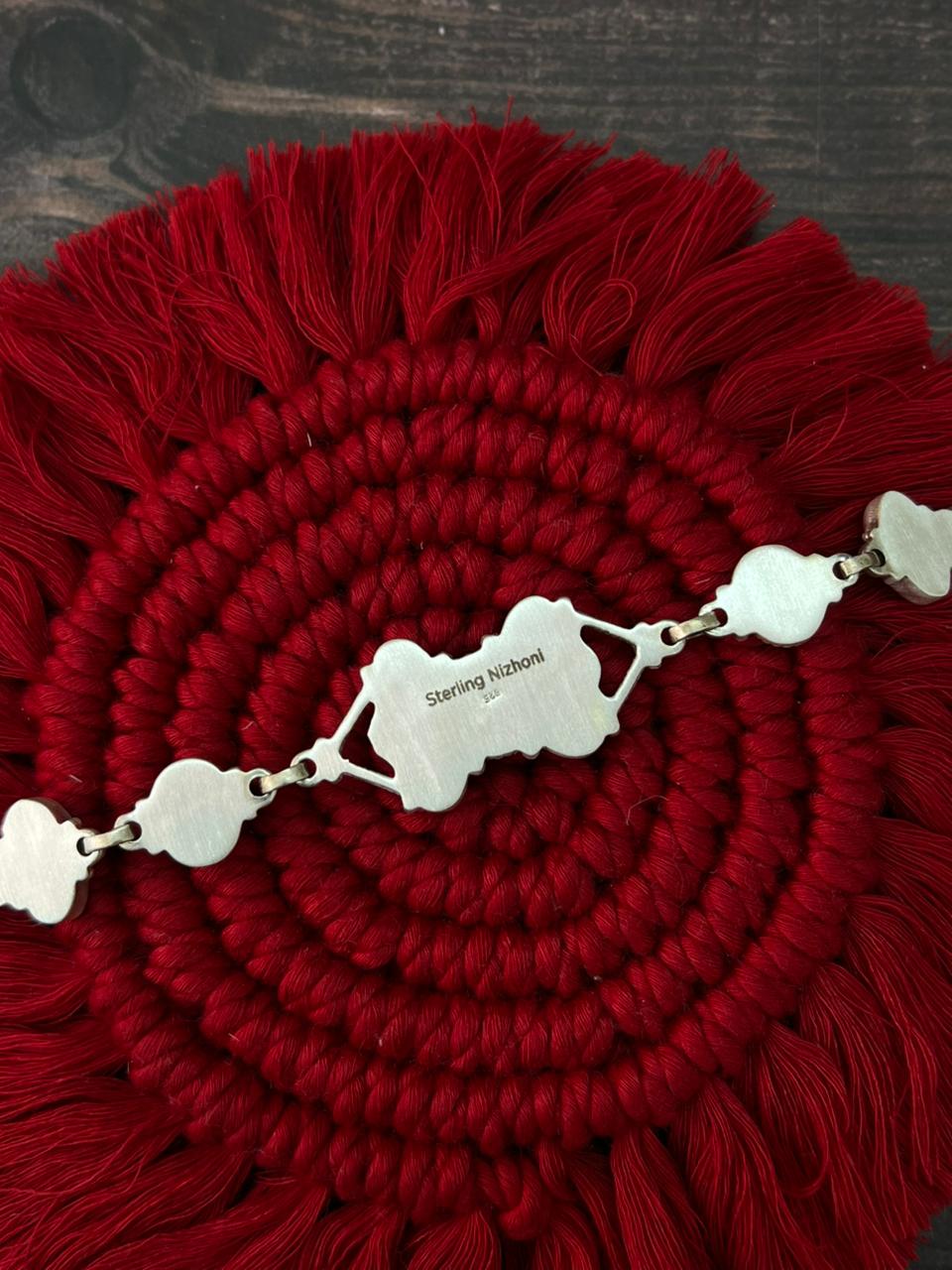 Handmade Sterling Silver 4th Of July Collection: Coral with Lapis and White Buffalo Choker Necklace "Signed Nizhoni"
