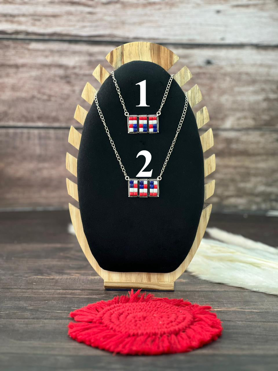 Handmade Sterling Silver 4th Of July Collection: Rosarita with Lapis and White Buffalo Bar Necklace "Signed Nizhoni"
