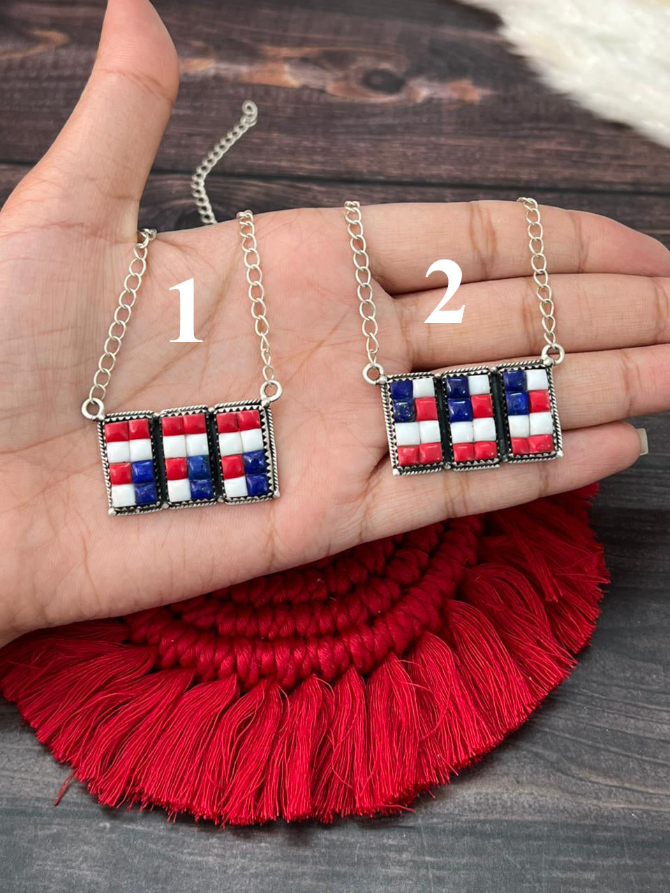 Handmade Sterling Silver 4th Of July Collection: Rosarita with Lapis and White Buffalo Bar Necklace "Signed Nizhoni"