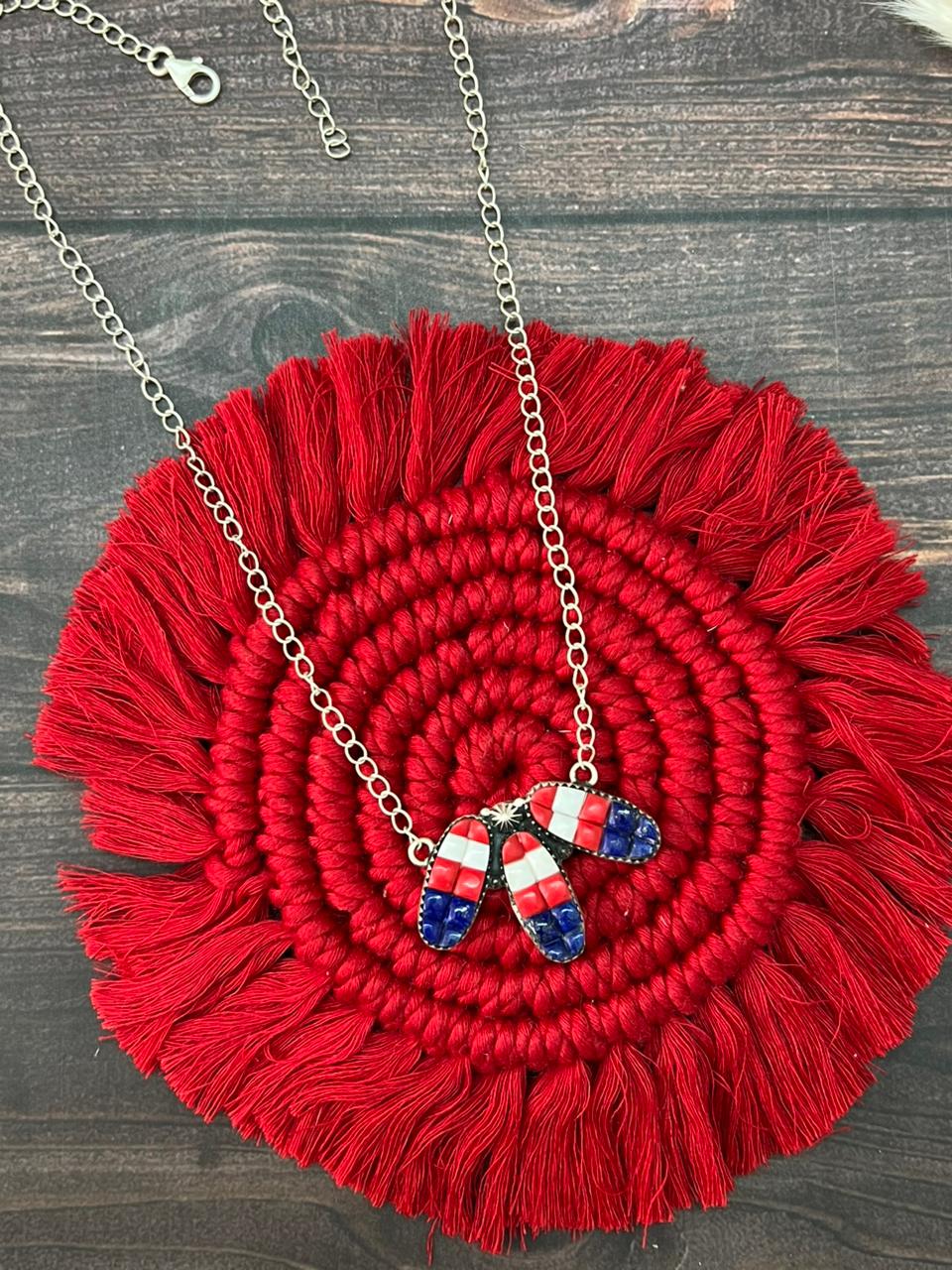 Handmade Sterling Silver 4th Of July Collection: Rosarita with Lapis and White Buffalo Necklace "Signed Nizhoni"