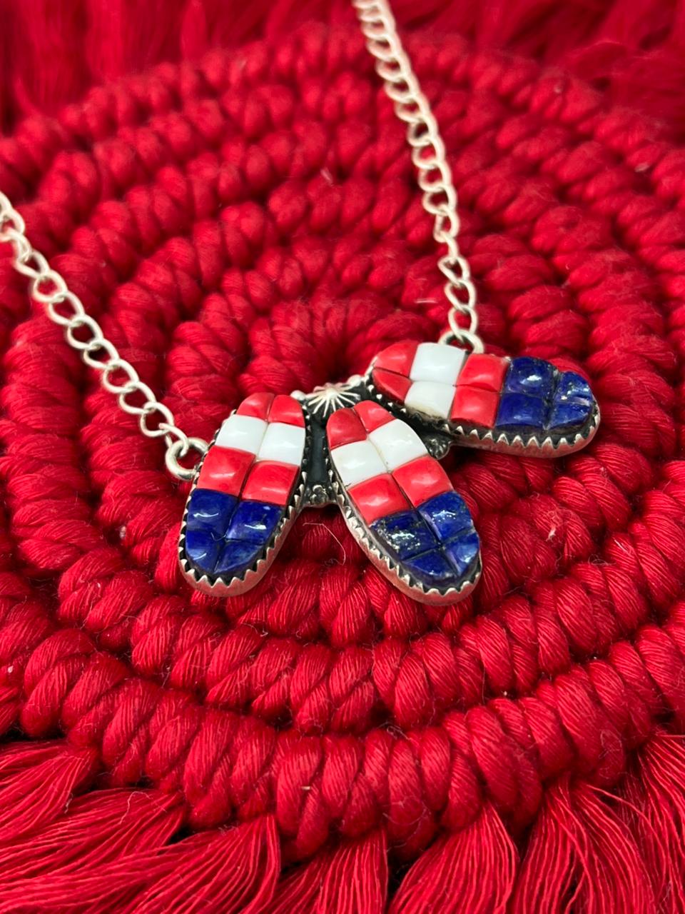Handmade Sterling Silver 4th Of July Collection: Rosarita with Lapis and White Buffalo Necklace "Signed Nizhoni"