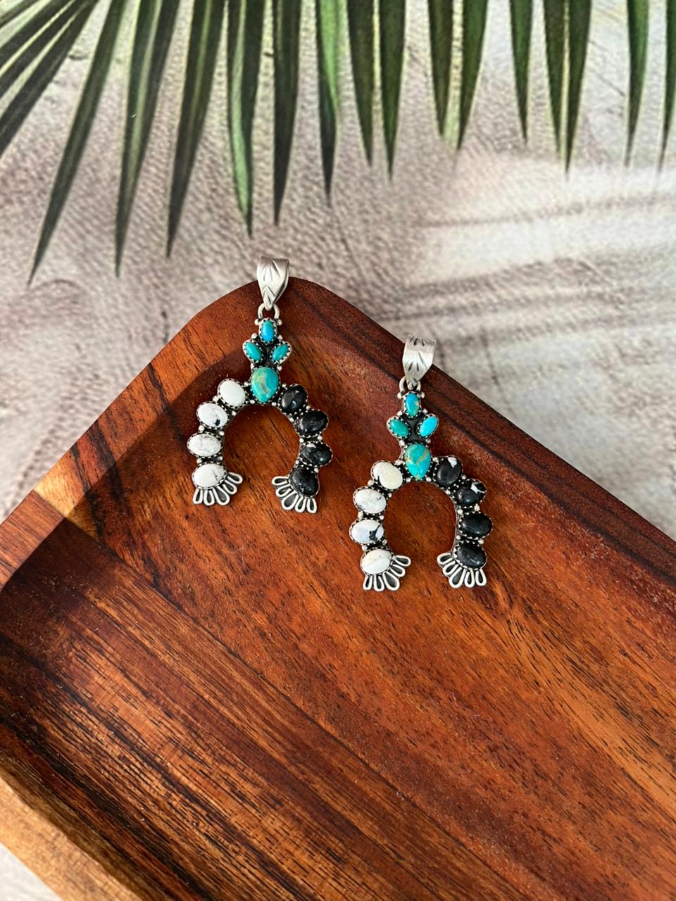 Handmade Sterling Silver Kingman Turquoise with White Buffalo Naja Pendant "Signed Nizhoni"