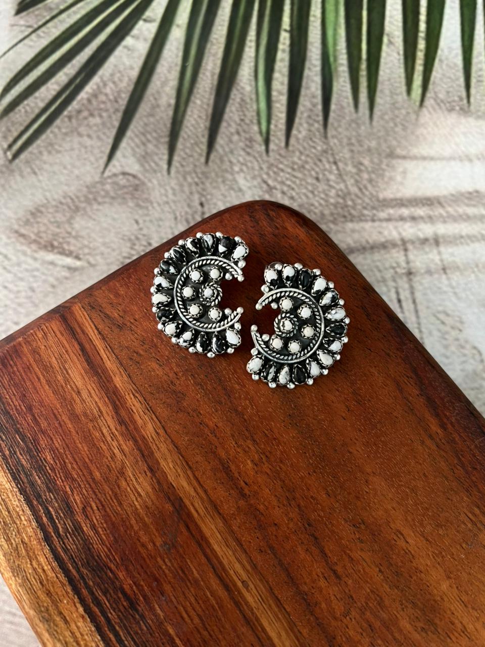 Handmade Sterling Silver White Buffalo Post Studs Earrings "Signed Nizhoni"