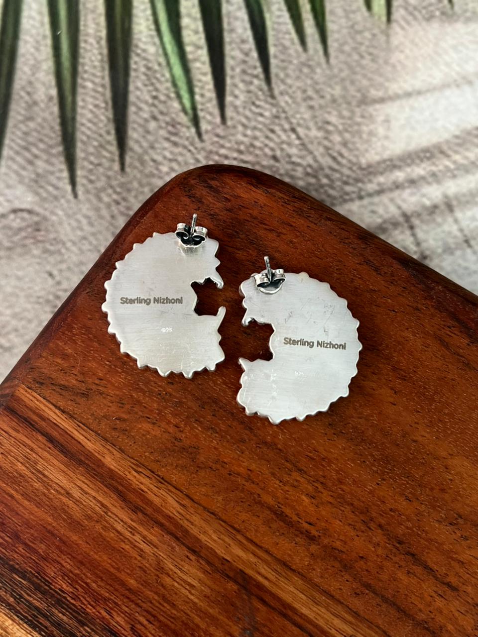 Handmade Sterling Silver White Buffalo Post Studs Earrings "Signed Nizhoni"