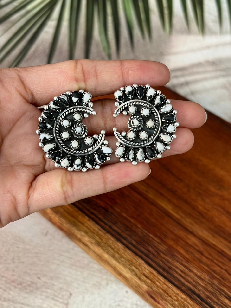 Handmade Sterling Silver White Buffalo Post Studs Earrings "Signed Nizhoni"