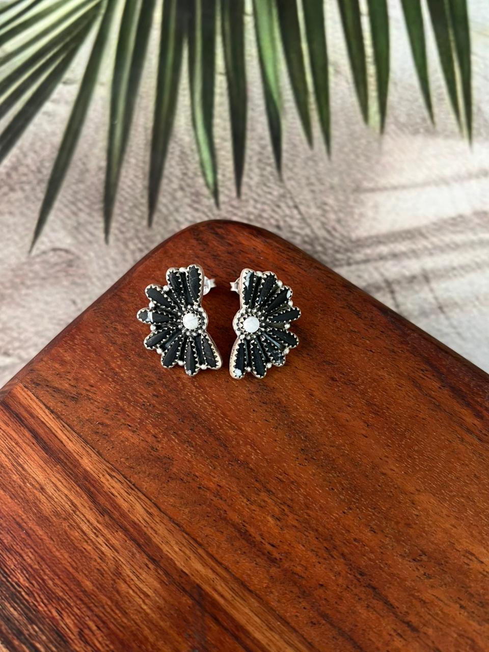Handmade Sterling Silver White Buffalo Post Studs Earrings "Signed Nizhoni"