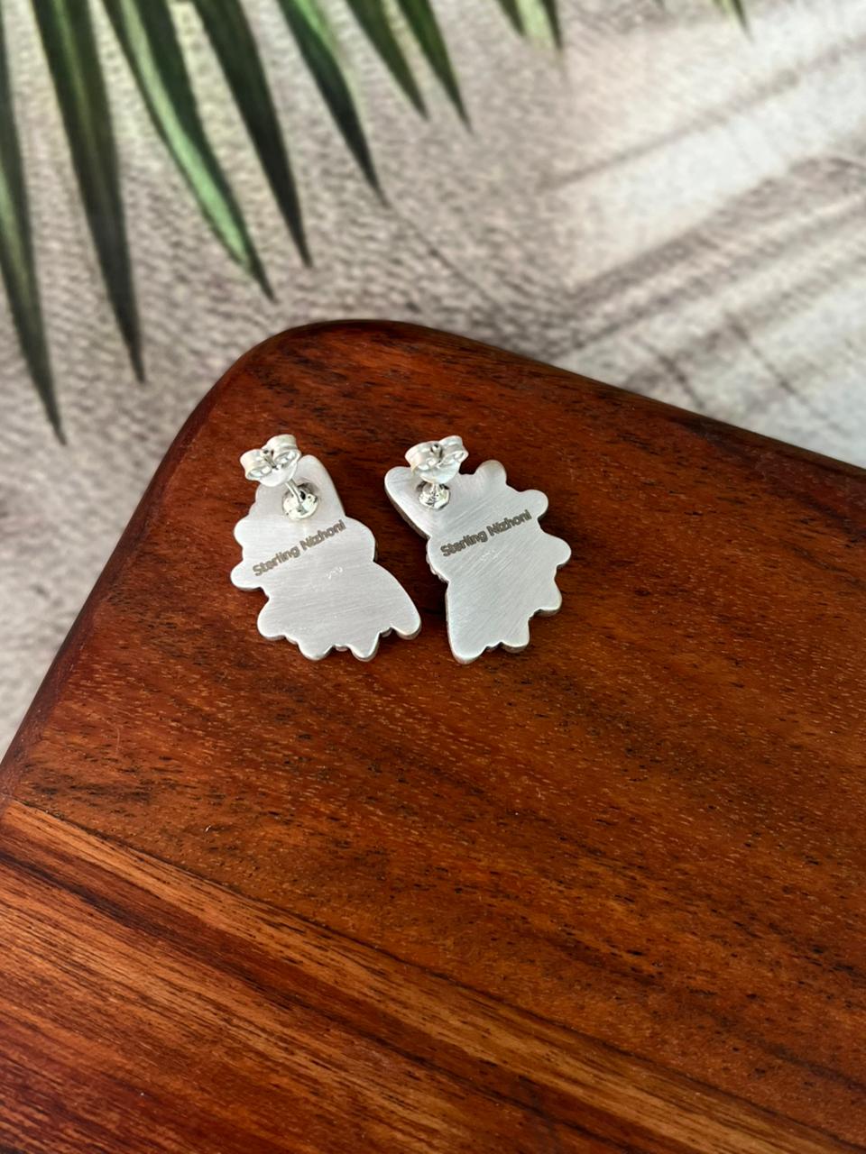 Handmade Sterling Silver White Buffalo Post Studs Earrings "Signed Nizhoni"