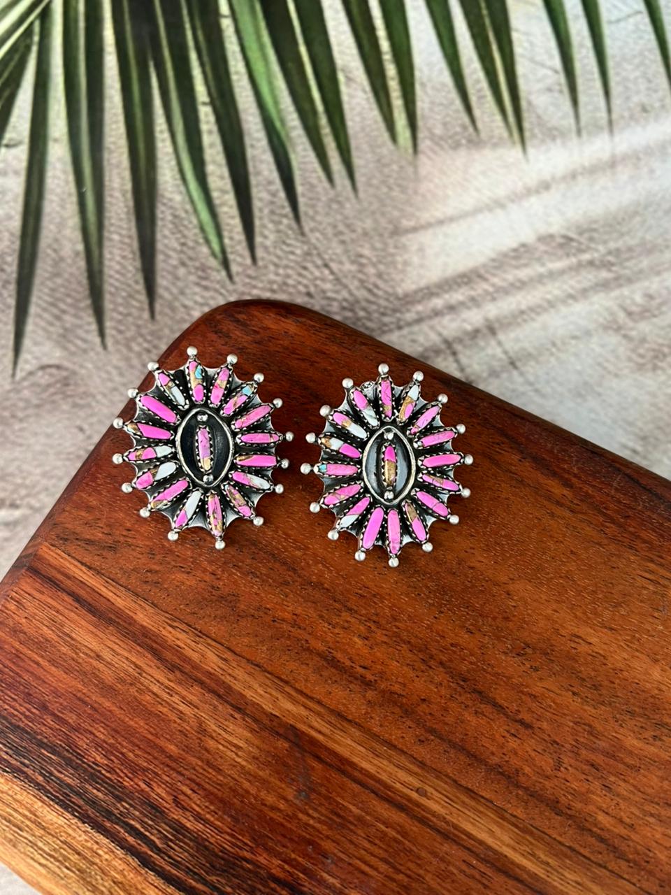 Handmade Sterling Silver Cotton Candy Post Studs Earrings "Signed Nizhoni"