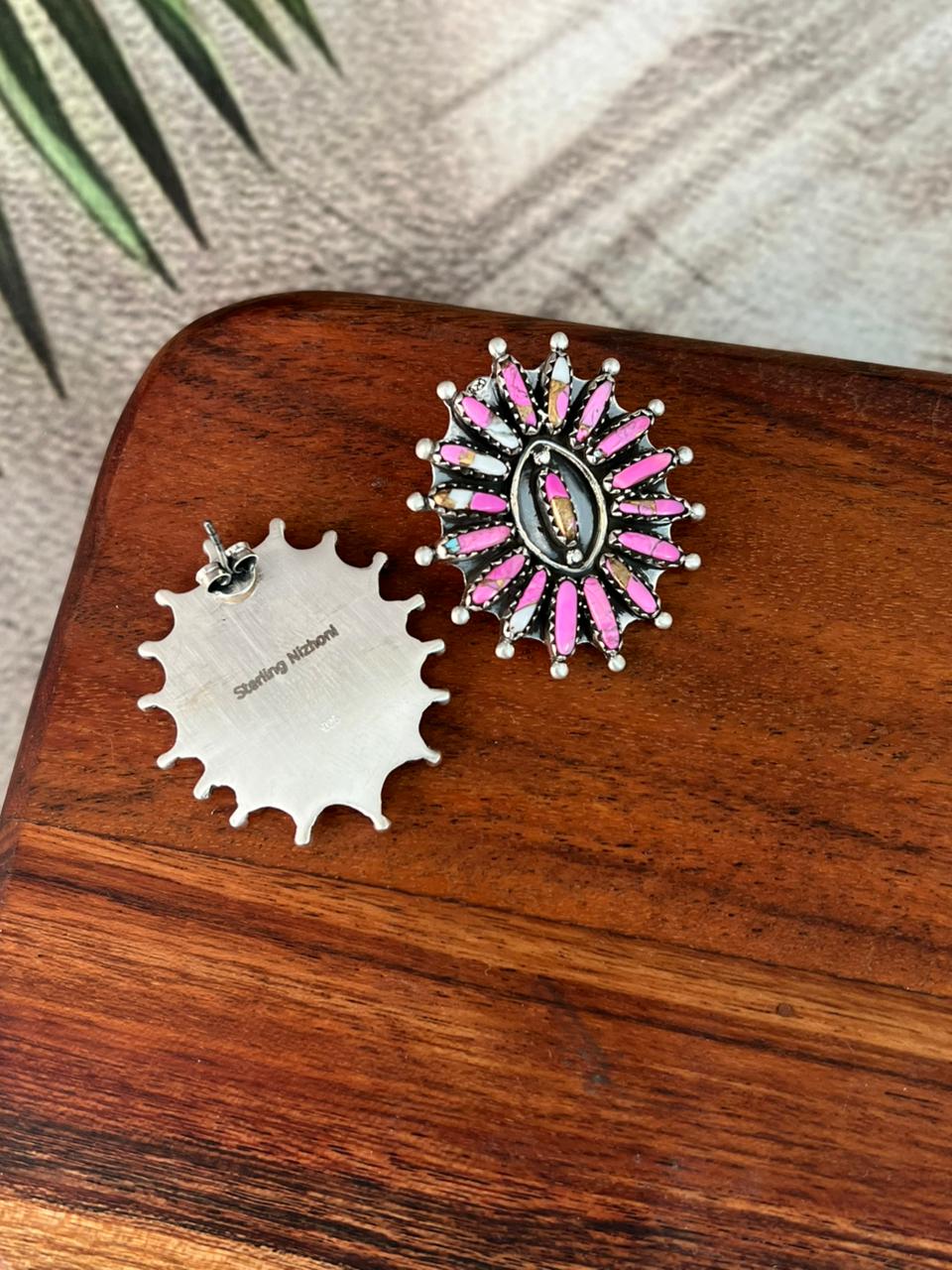 Handmade Sterling Silver Cotton Candy Post Studs Earrings "Signed Nizhoni"