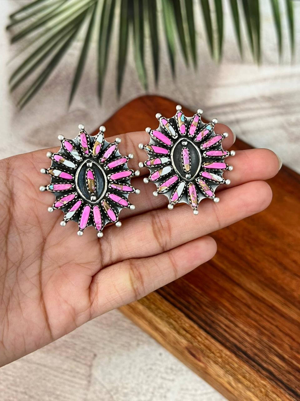 Handmade Sterling Silver Cotton Candy Post Studs Earrings "Signed Nizhoni"