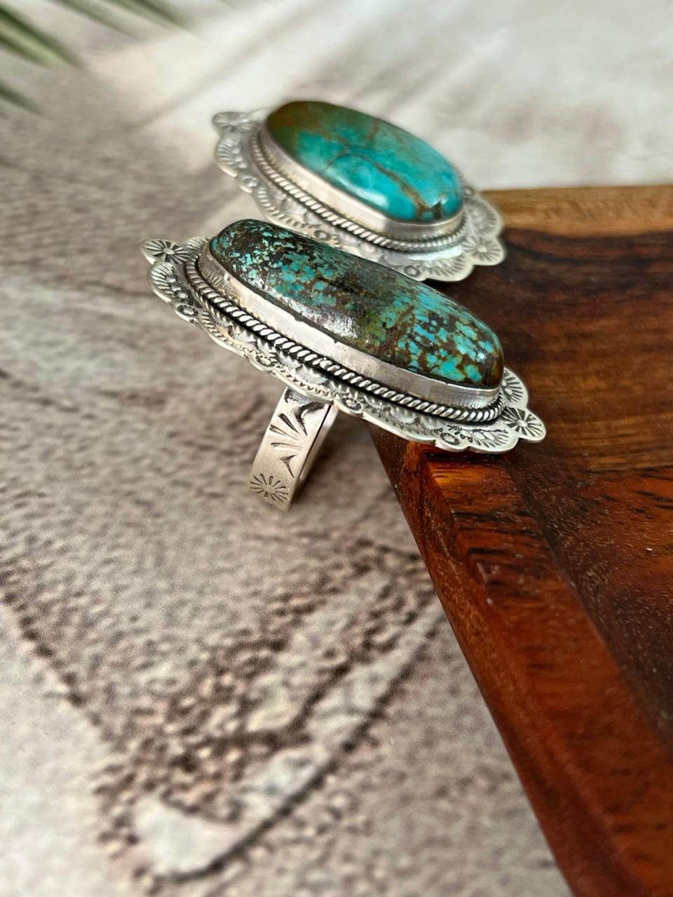 Handmade Sterling Silver Royston Turquoise Collection: Adjustable Ring "Signed Nizhoni"