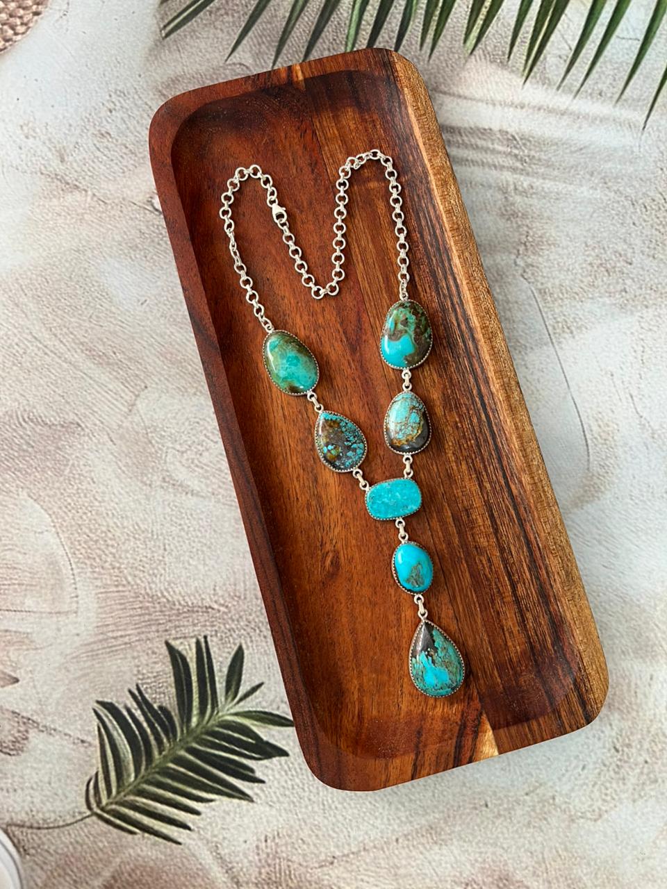 Handmade Sterling Silver Royston Turquoise Collection: Drop Necklace "Signed Nizhoni"