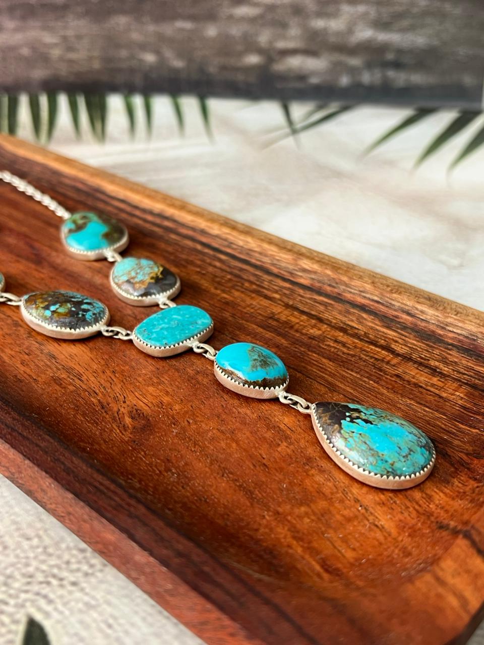 Handmade Sterling Silver Royston Turquoise Collection: Drop Necklace "Signed Nizhoni"