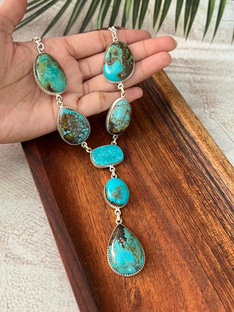 Handmade Sterling Silver Royston Turquoise Collection: Drop Necklace "Signed Nizhoni"