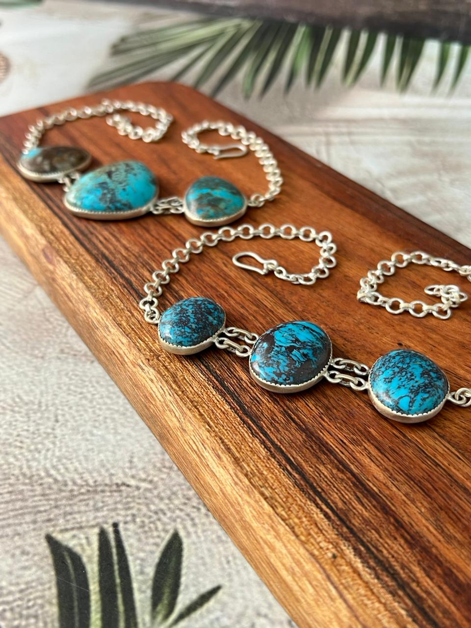 Handmade Sterling Silver Kingman Turquoise Collection: Choker Necklace "Signed Nizhoni" (1)
