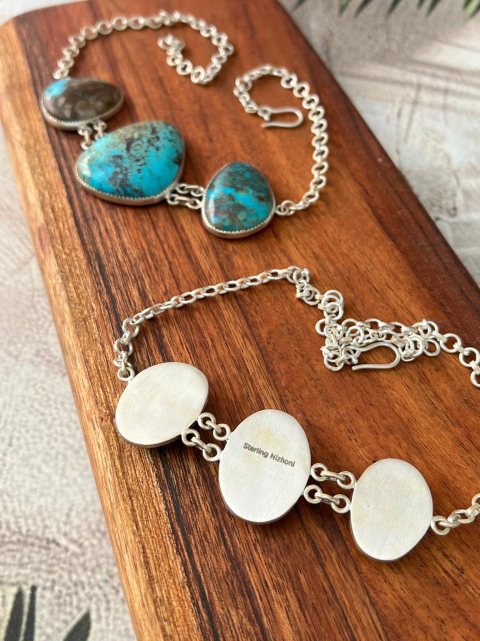 Handmade Sterling Silver Kingman Turquoise Collection: Choker Necklace "Signed Nizhoni" (1)