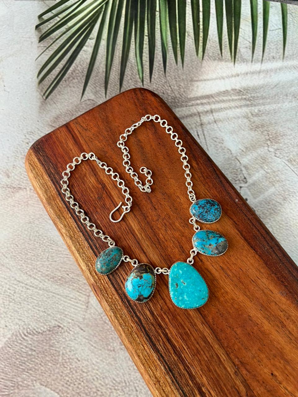 Handmade Sterling Silver Kingman Turquoise Collection: Necklace "Signed Nizhoni" (2)