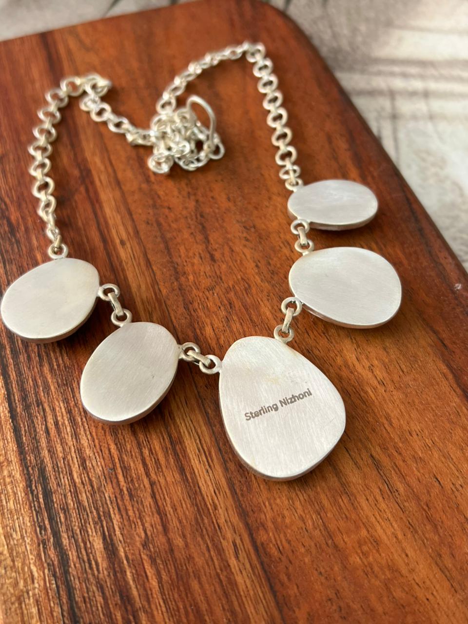 Handmade Sterling Silver Kingman Turquoise Collection: Necklace "Signed Nizhoni" (2)