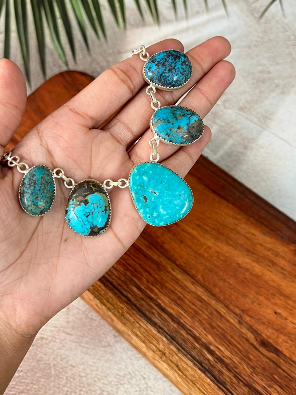 Handmade Sterling Silver Kingman Turquoise Collection: Necklace "Signed Nizhoni" (2)