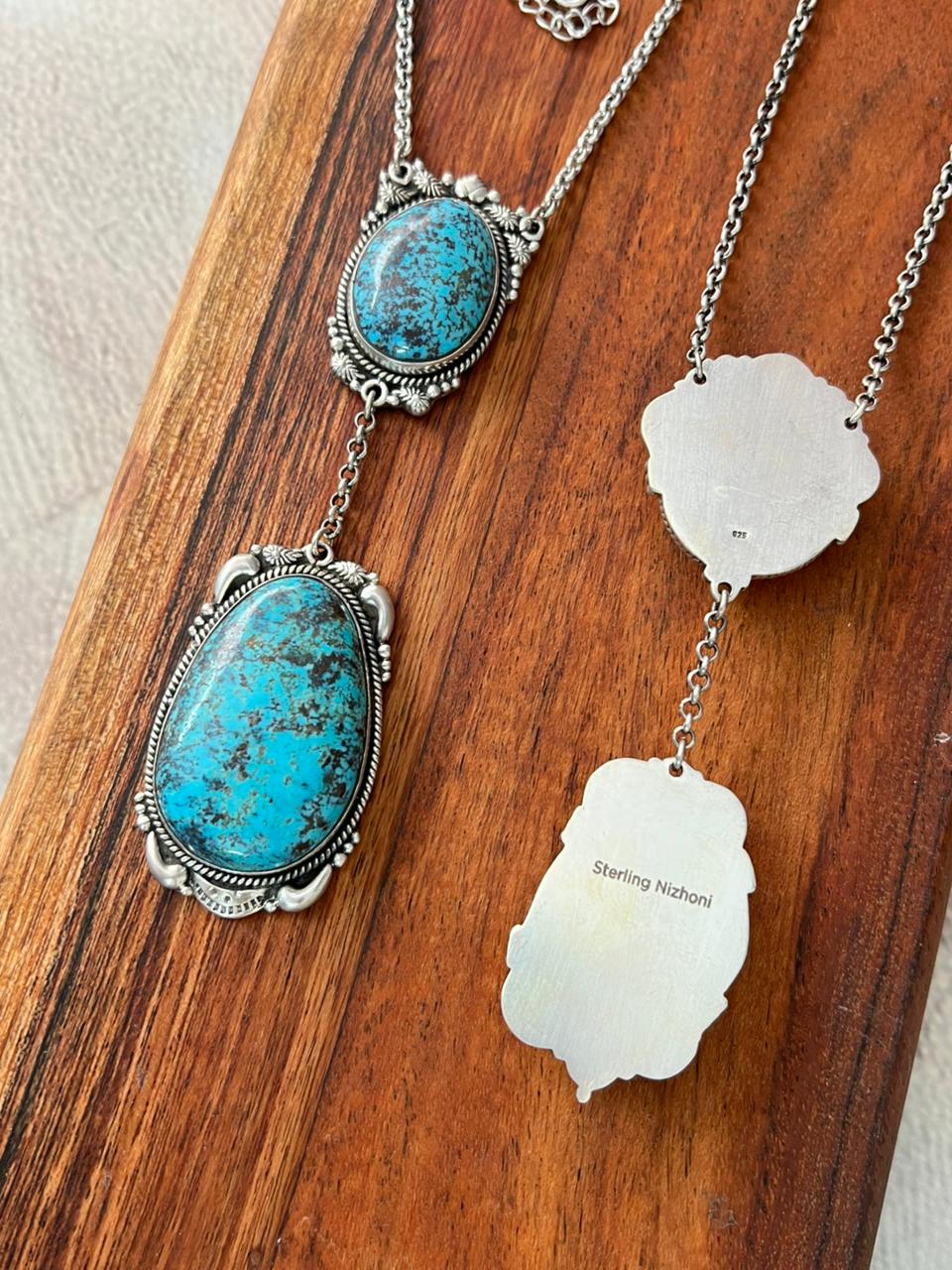 Handmade Sterling Silver Kingman Turquoise Collection: Necklace "Signed Nizhoni" (5)