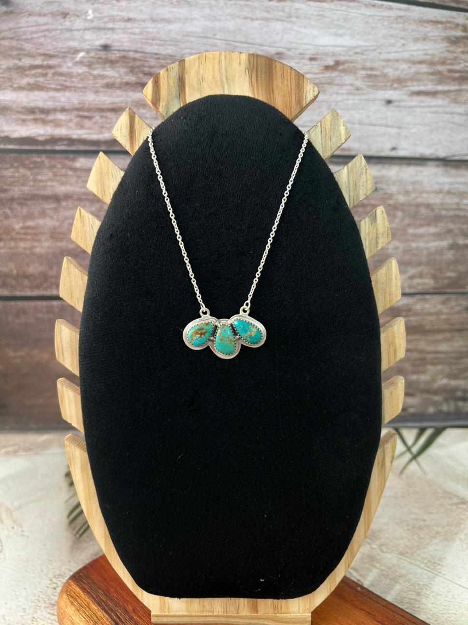 Handmade Sterling Silver Santa Maria Turquoise Necklace "Signed Nizhoni"