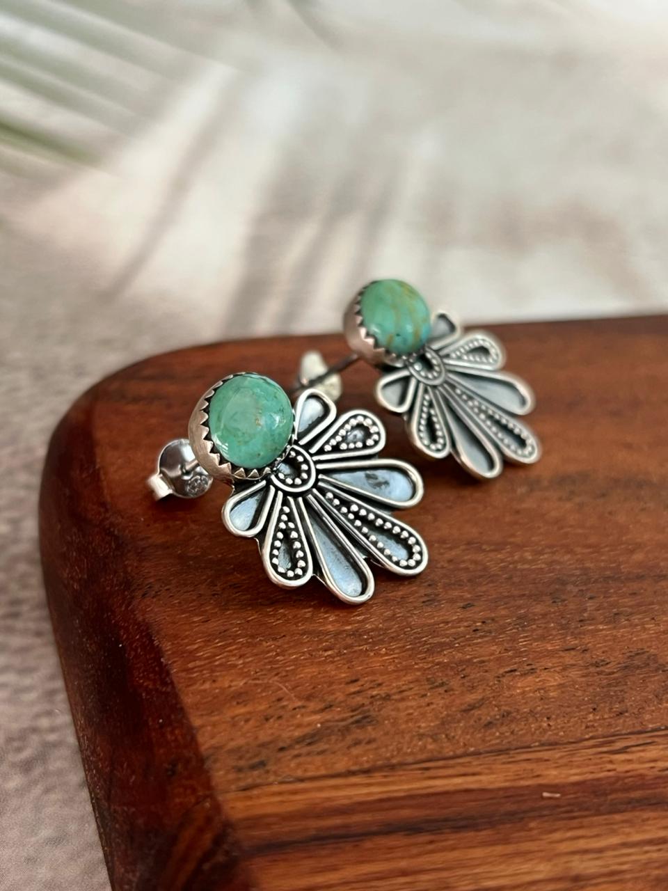 Handmade Sterling Silver Kingman Turquoise Post Studs Earrings "Signed Nizhoni"