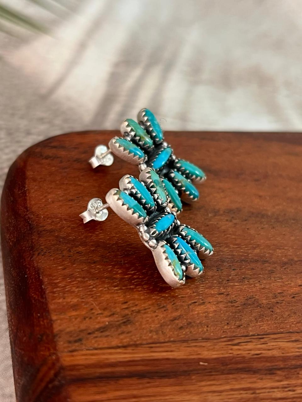 Handmade Sterling Silver Kingman Turquoise Post Studs Earrings "Signed Nizhoni"