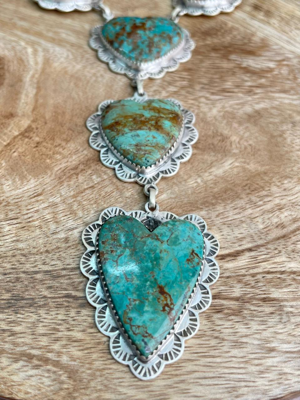 Handmade Sterling Silver Manassa Turquoise Heart Necklace "Signed Nizhoni"