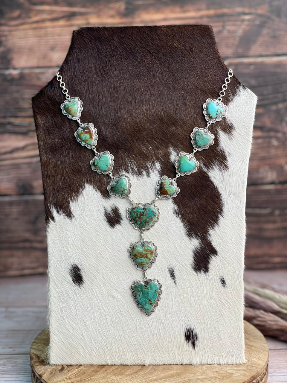 Handmade Sterling Silver Manassa Turquoise Heart Necklace "Signed Nizhoni"
