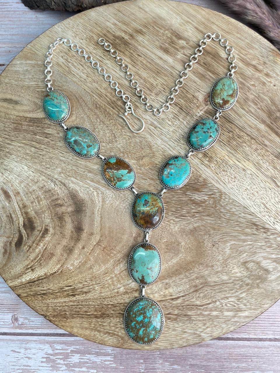 Handmade Sterling Silver Manassa Turquoise Necklace "Signed Nizhoni"