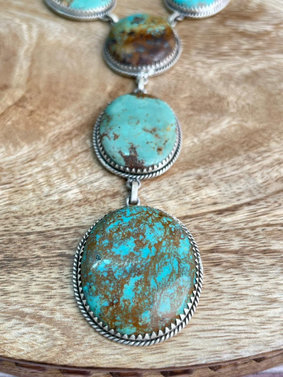 Handmade Sterling Silver Manassa Turquoise Necklace "Signed Nizhoni"