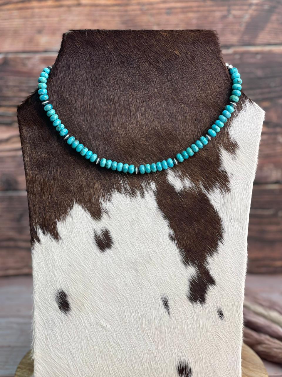 Handmade Sterling Silver Kingman Turquoise Beaded Necklace "Signed Nizhoni"
