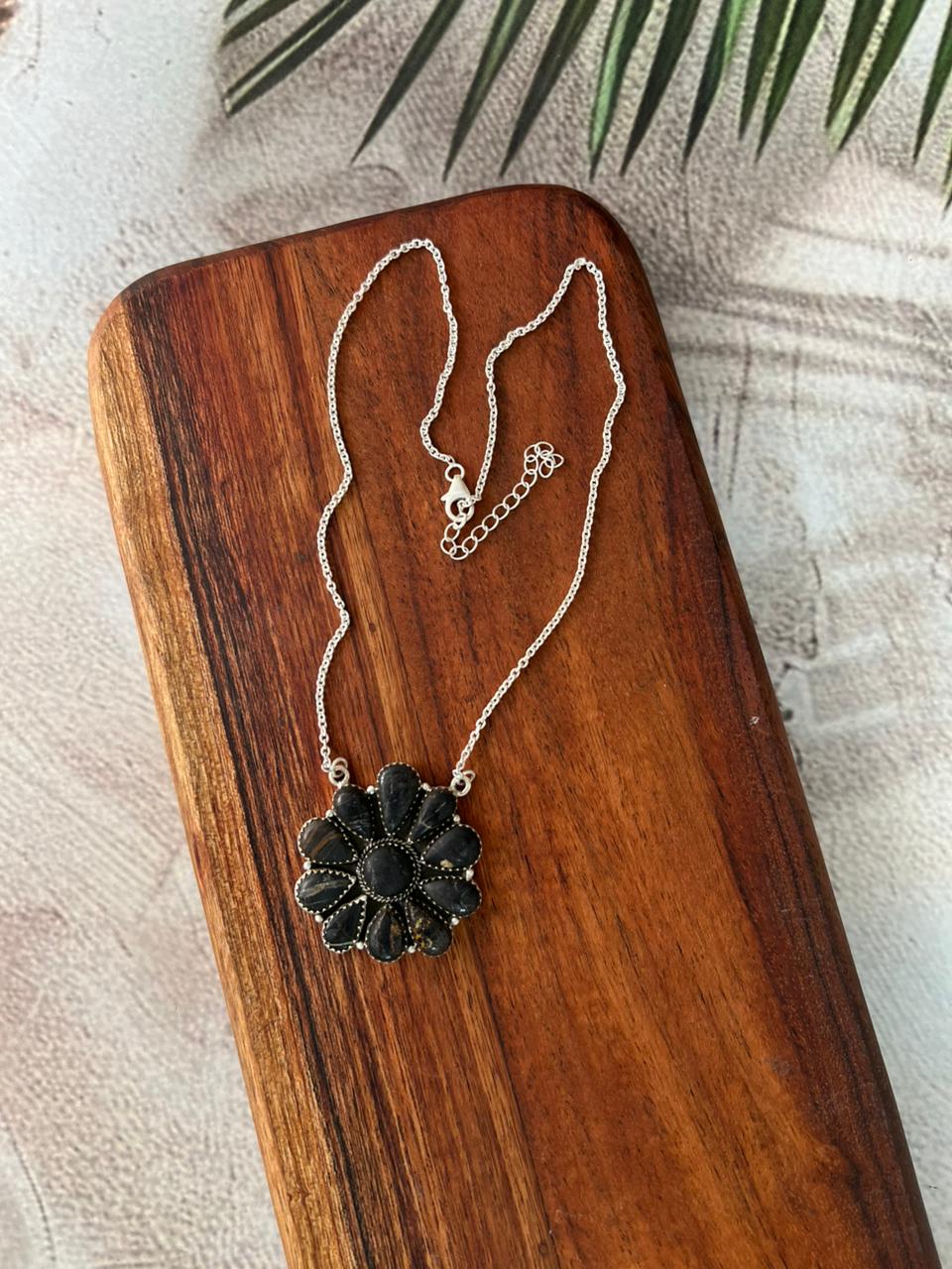 Handmade Sterling Silver Blackjack Turquoise Necklace "Signed Nizhoni"