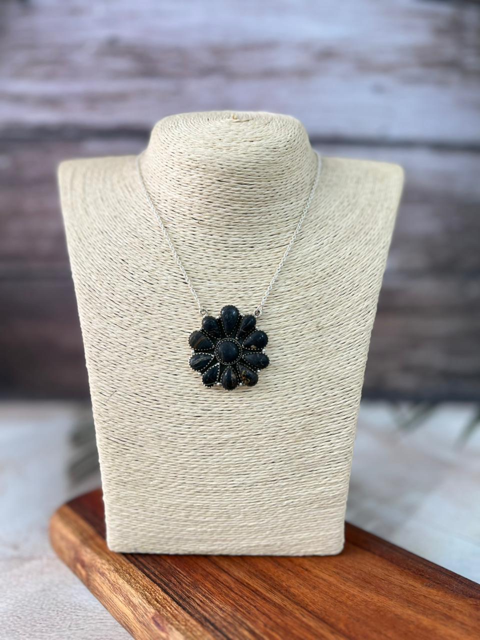 Handmade Sterling Silver Blackjack Turquoise Necklace "Signed Nizhoni"