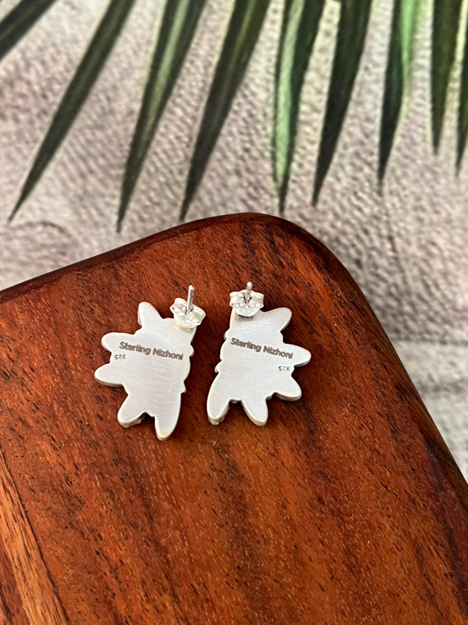 Handmade Sterling Silver Kingman Turquoise Post Studs Earrings "Signed Nizhoni"