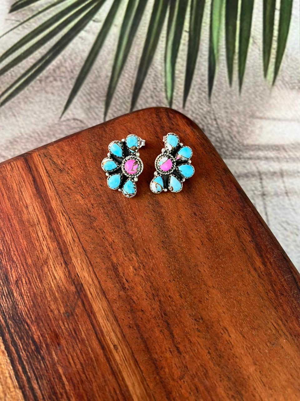 Handmade Sterling Silver Cotton Candy Post Studs Earrings "Signed Nizhoni"