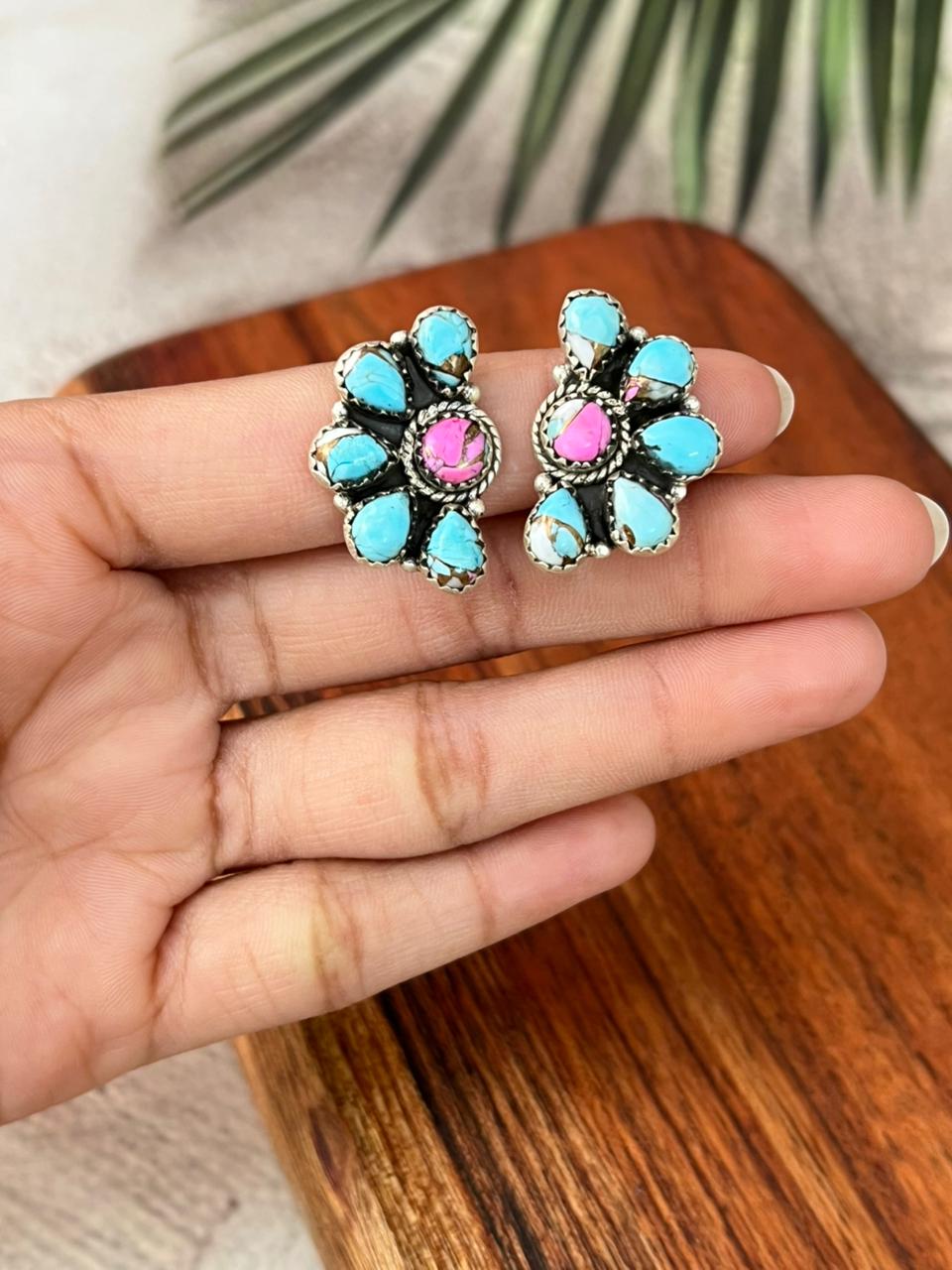 Handmade Sterling Silver Cotton Candy Post Studs Earrings "Signed Nizhoni"