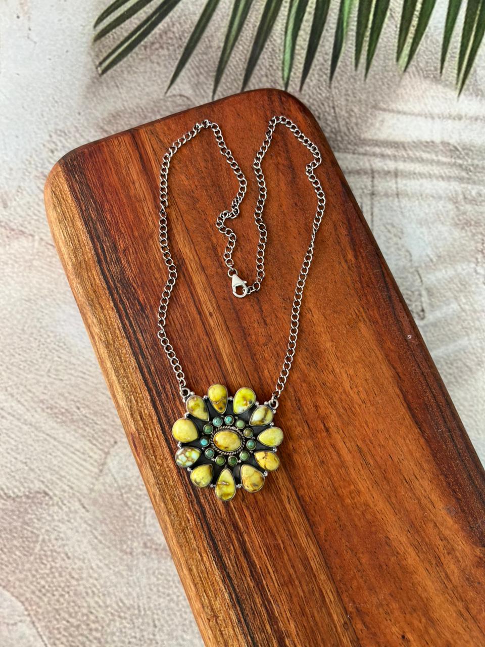 Handmade Sterling Silver Palomino with Kingman Turquoise Necklace "Signed Nizhoni"