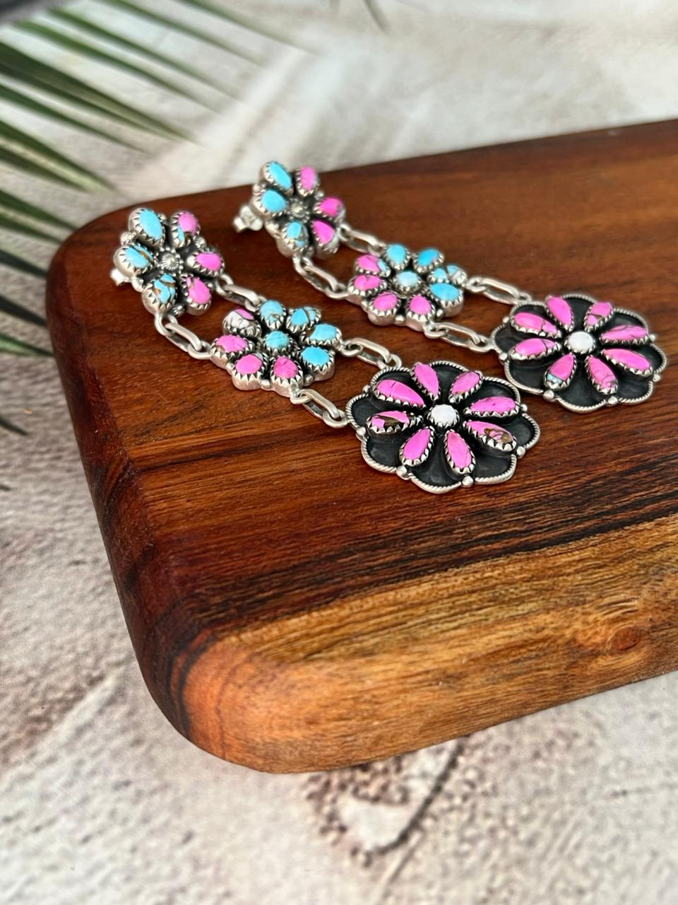 Handmade Sterling Silver Cotton Candy Post Dangle Earrings "Signed Nizhoni"