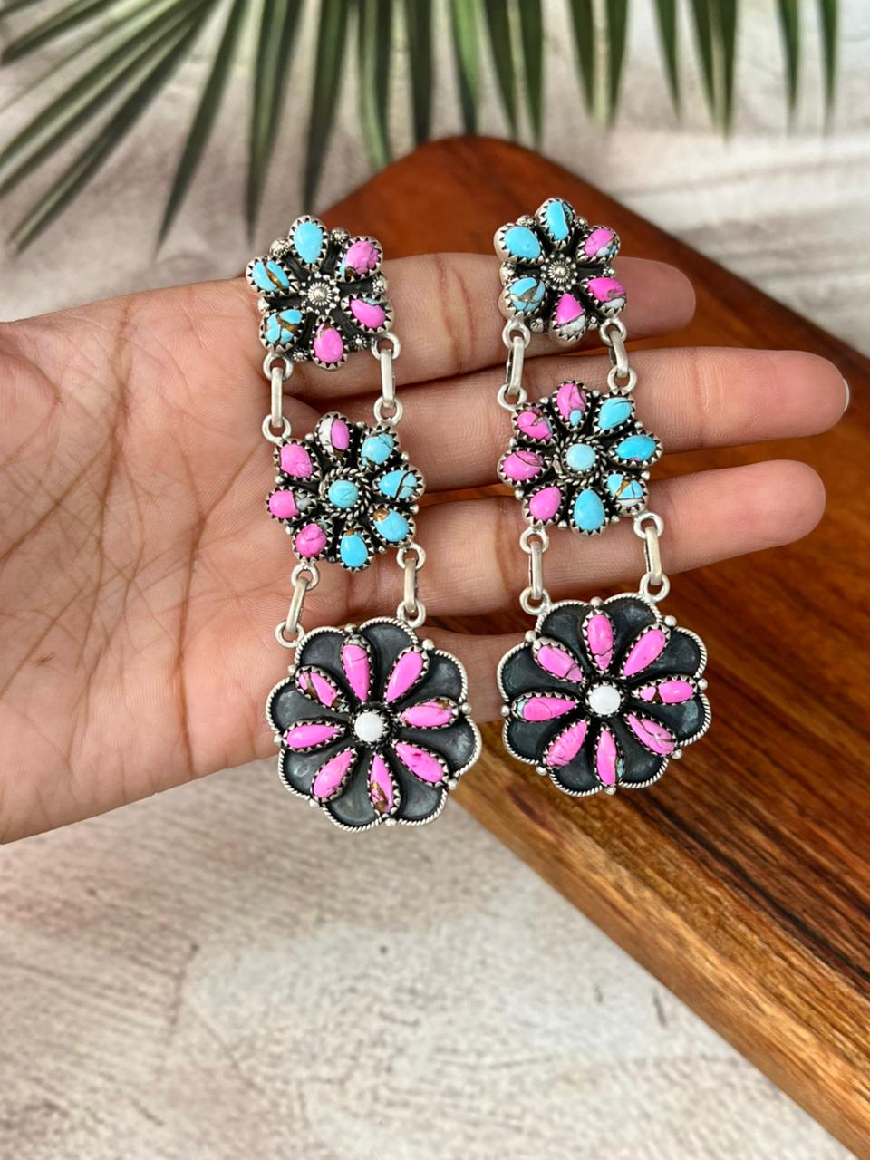 Handmade Sterling Silver Cotton Candy Post Dangle Earrings "Signed Nizhoni"