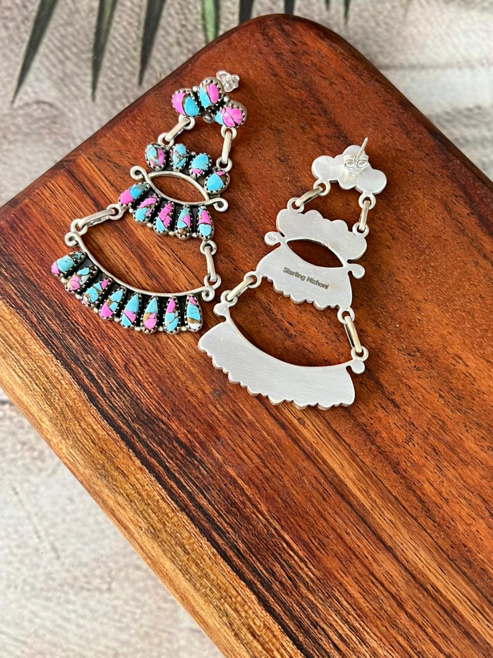Handmade Sterling Silver Cotton Candy Post Dangle Earrings "Signed Nizhoni"