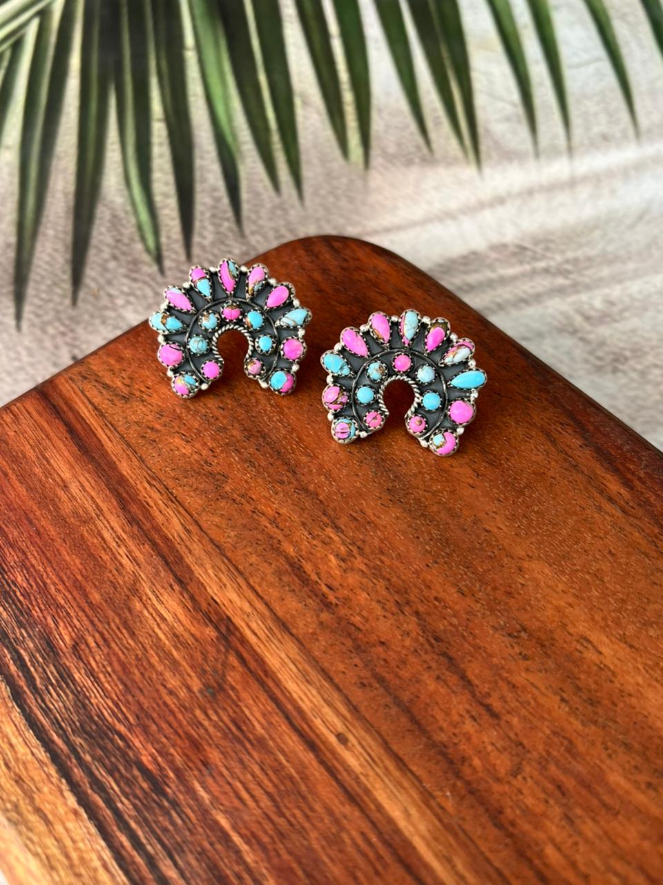 Handmade Sterling Silver Cotton Candy Post Studs Naja Earrings "Signed Nizhoni"