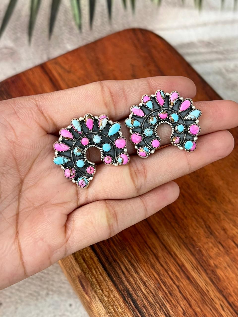 Handmade Sterling Silver Cotton Candy Post Studs Naja Earrings "Signed Nizhoni"
