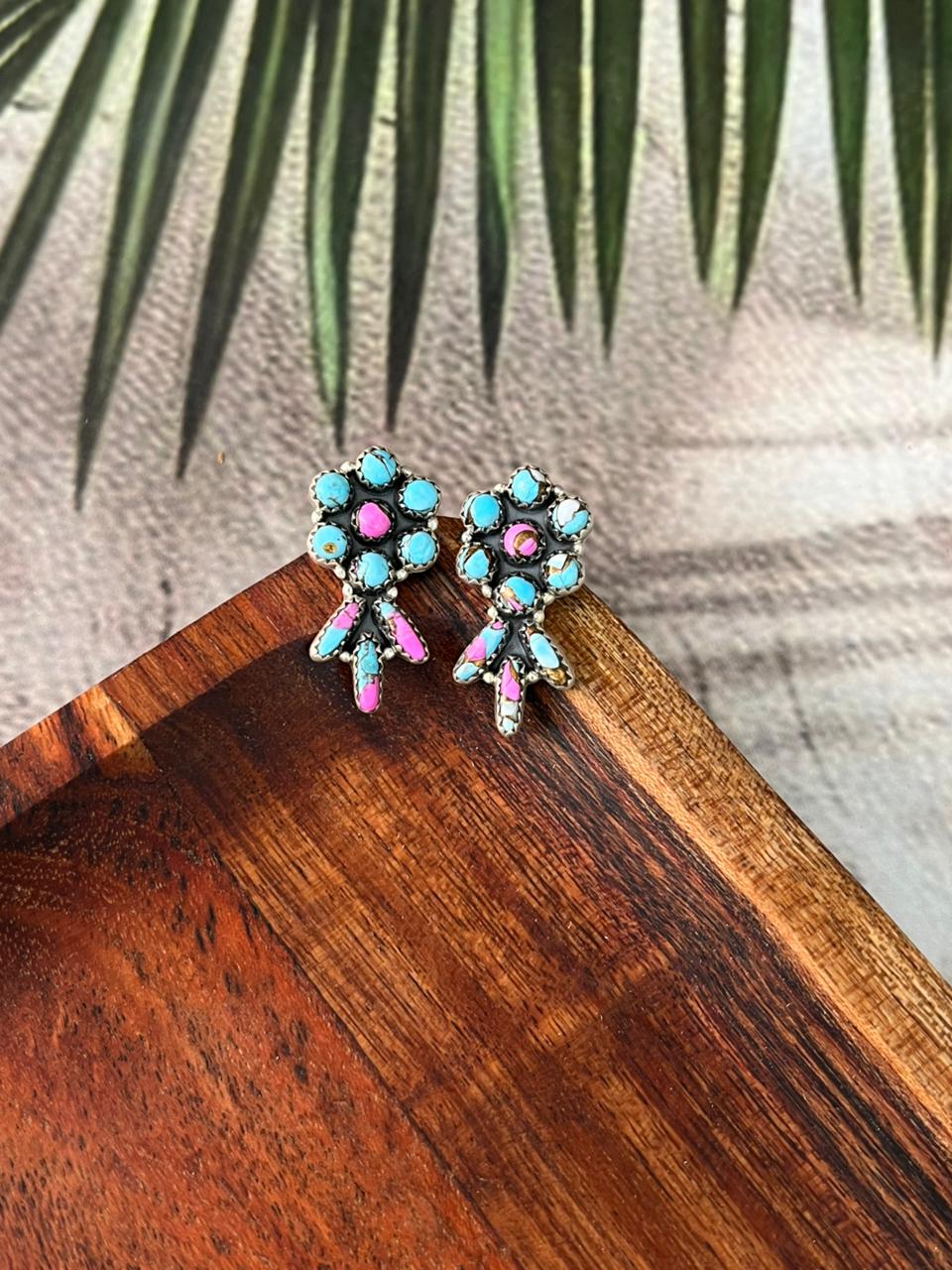 Handmade Sterling Silver Cotton Candy Post Studs Earrings "Signed Nizhoni"