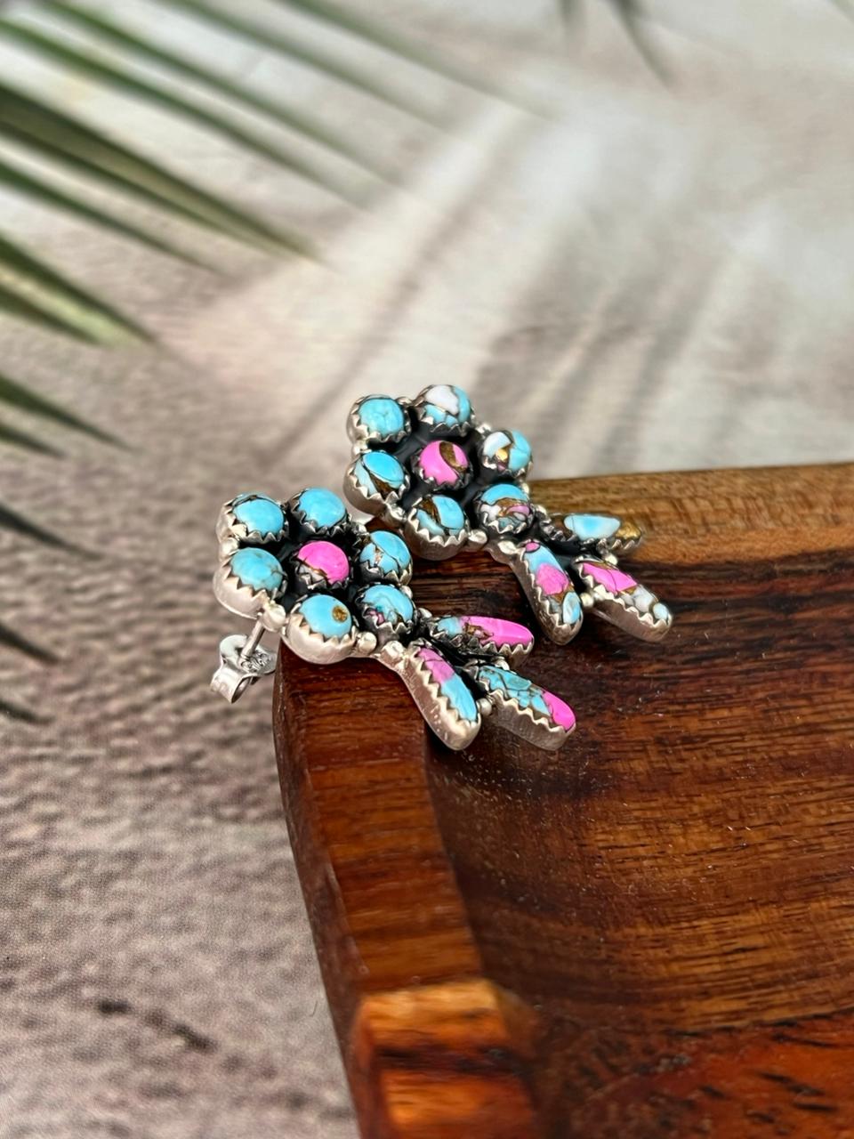 Handmade Sterling Silver Cotton Candy Post Studs Earrings "Signed Nizhoni"