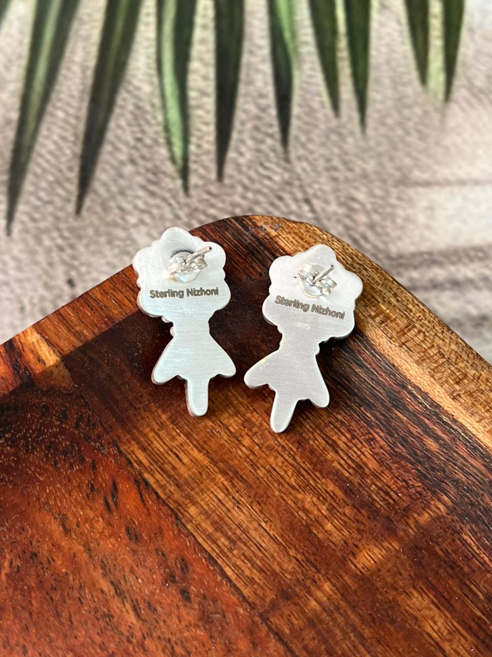 Handmade Sterling Silver Cotton Candy Post Studs Earrings "Signed Nizhoni"