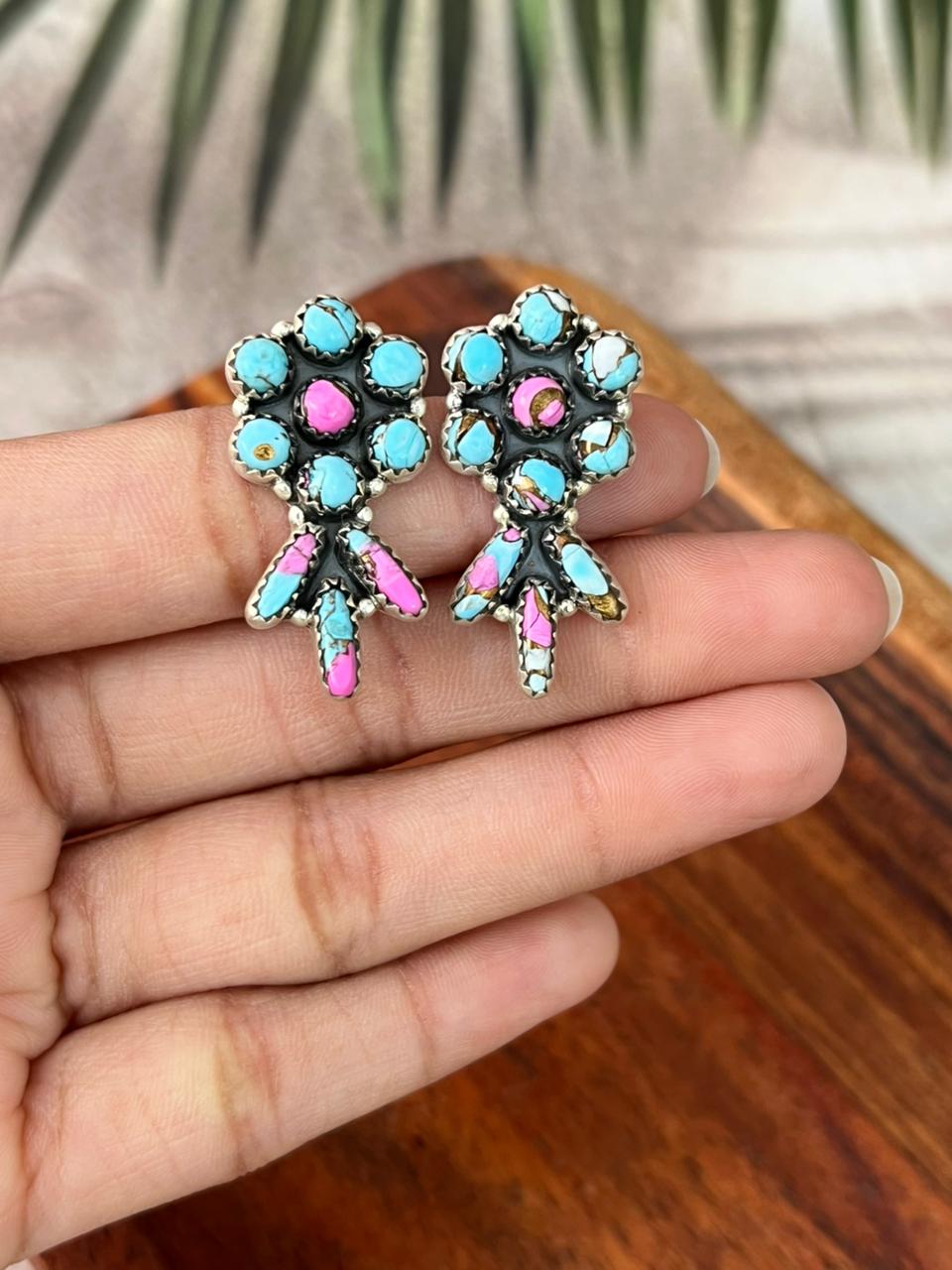 Handmade Sterling Silver Cotton Candy Post Studs Earrings "Signed Nizhoni"