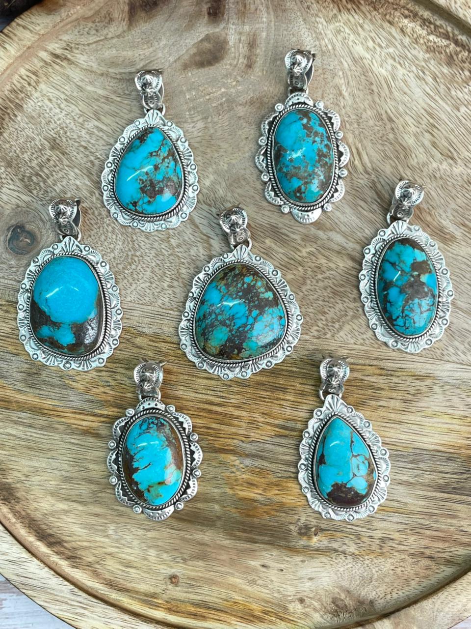Handmade Sterling Silver Kingman Turquoise Collection: Pendant "Signed Nizhoni" (6)
